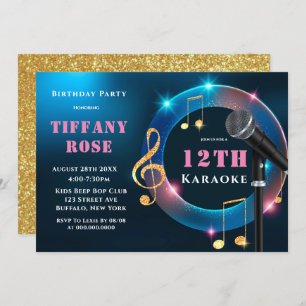 Karaoke Pink und Gold 12. Geburtstagsparty Einladu