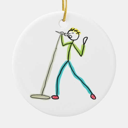 Karaoke-Singender Stockmann Keramik Ornament (Vorne)