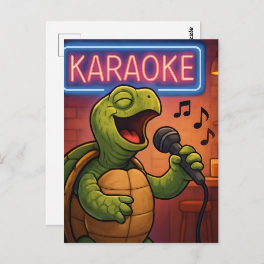 Karaoke Singing Turtle Postkarte (Vorne/Hinten)