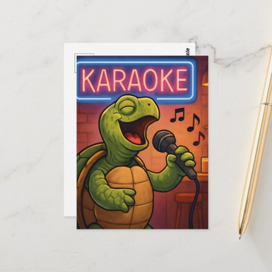 Karaoke Singing Turtle Postkarte (Vorderseite/Rückseite Beispiel)