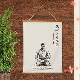 Karate 5. Gebot - Mentalität über Technik Wandteppich Mit Holzrahmen