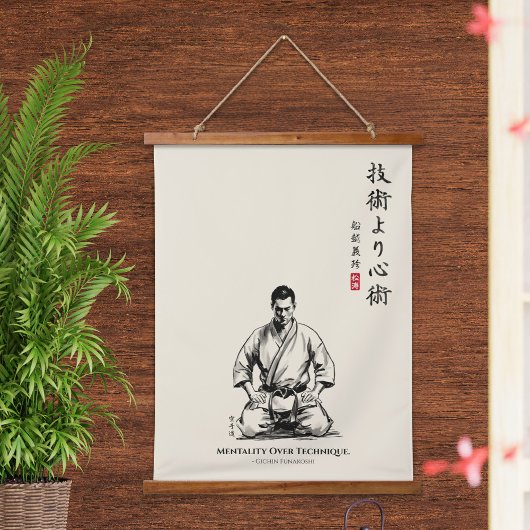 Karate 5. Gebot - Mentalität über Technik Wandteppich Mit Holzrahmen