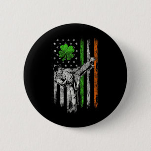 Karate American Irish Flag St Patricks Day Shamroc Button
