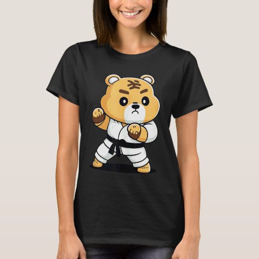Karate Bear in Keikogi Japanese Karateka Bear Tan T-Shirt (Vorderseite)