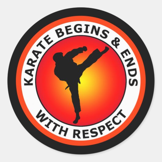KARATE BEGINNT UND ENDET MIT ACHTUNG RUNDER AUFKLEBER (Vorderseite)