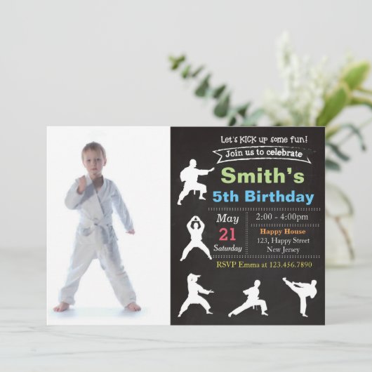 Karate Birthday Einladung (Stehend Vorderseite)