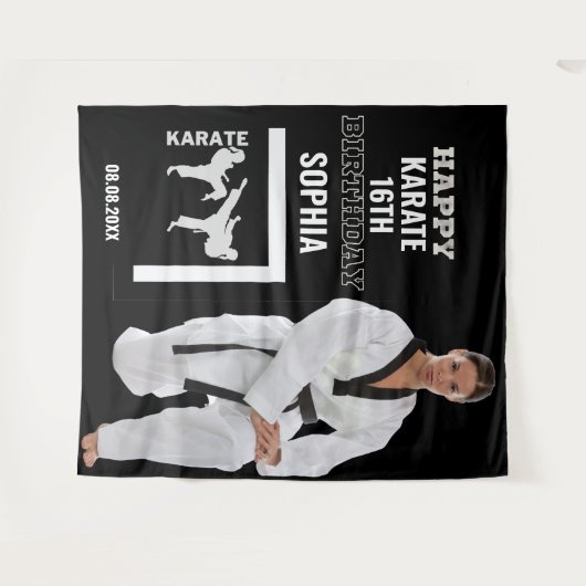 Karate Birthday, Karate Girl Player Backdrops Wandteppich (Vorderseite (Horizontal))