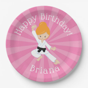 Karate Birthday Party Red Hair Girl Pink Pappteller