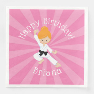 Karate Birthday Party Red Hair Girl Pink Serviette
