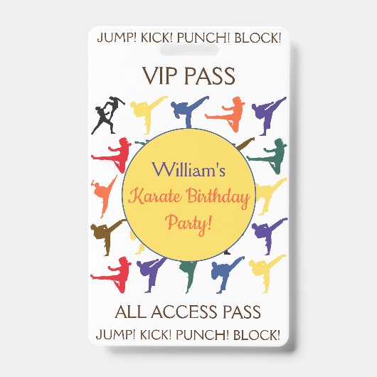 Karate Birthday Party VIP All Access Pass Ausweis (Vorderseite)