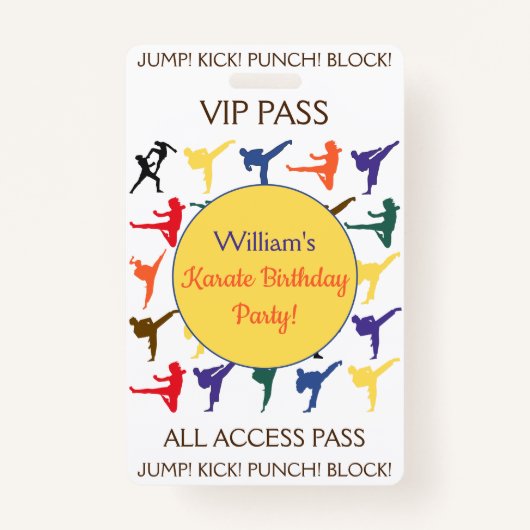 Karate Birthday Party VIP All Access Pass Ausweis (Vorderseite)