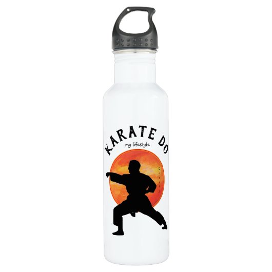 Karate Black figurine Name Modern Trendy Sporty Edelstahlflasche (Vorderseite)