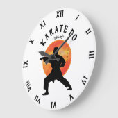 Karate Black Silhouette & Rising Sun Martial Arts Große Wanduhr (Winkel)