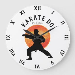 Karate Black Silhouette & Rising Sun Martial Arts Große Wanduhr