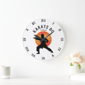 Karate Black Silhouette & Rising Sun Martial Arts Große Wanduhr (Zuhause)