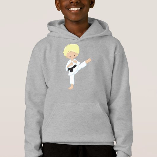 Karate Boy, Niedlicher Junge, Blonde Hair, Schwarz Hoodie (Vorderseite)