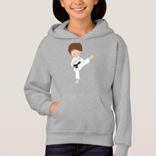 Karate Boy, Niedlicher Junge, braune Haare, schwar Hoodie (Vorderseite)