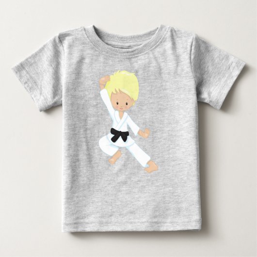 Karate Boy, Niedlicher Junge, Schwarzer Gürtel, Bl Baby T-shirt (Vorderseite)