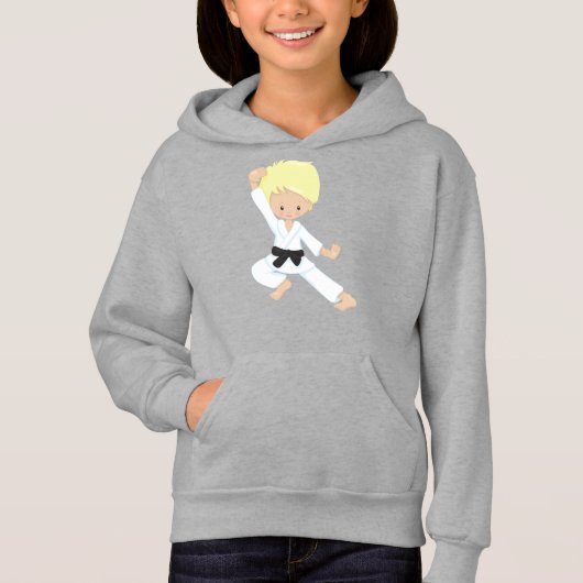 Karate Boy, Niedlicher Junge, Schwarzer Gürtel, Bl Hoodie (Vorderseite)