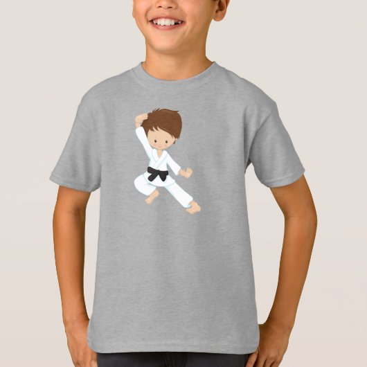 Karate Boy, Niedlicher Junge, Schwarzgürtel, braun T-Shirt (Vorderseite)