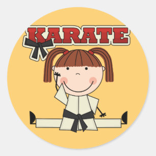 KARATE - brünette Mädchen-T - Shirts und Geschen Runder Aufkleber