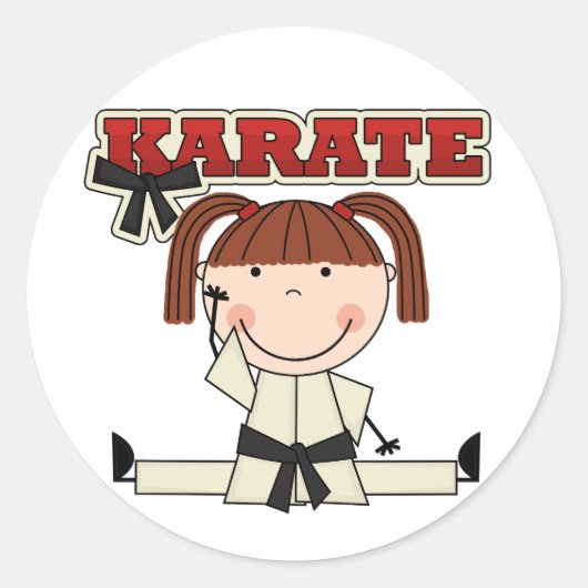 KARATE - Brünette T - Shirt und Geschenke für Mädc Runder Aufkleber (Vorderseite)