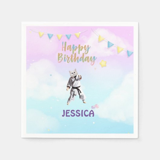 Karate Cat Birthday Party Party Taekwondo Serviette (Vorderseite)