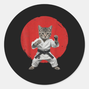 Karate Cat Black Belt Funny Martial Arts Judo Japa Runder Aufkleber