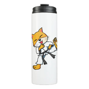 Karate Cat Cartoon Funny Thermosbecher