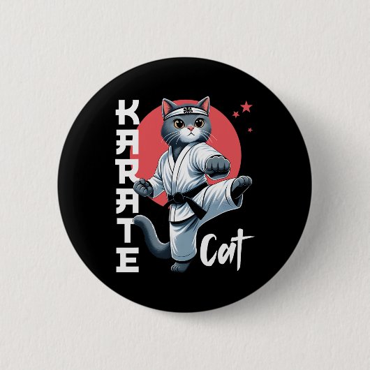 Karate Cat Gi Black Belt Martial Arts Kick Feline Button (Vorderseite)