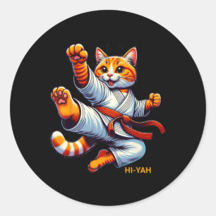Karate Cat Hi-yah Martial Arts Lover Kids Girls Bo Runder Aufkleber