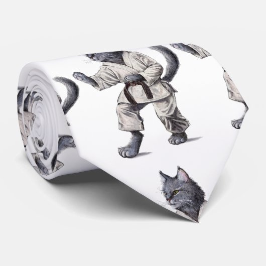 Karate Cat Neck Tie Krawatte (Gerollt)