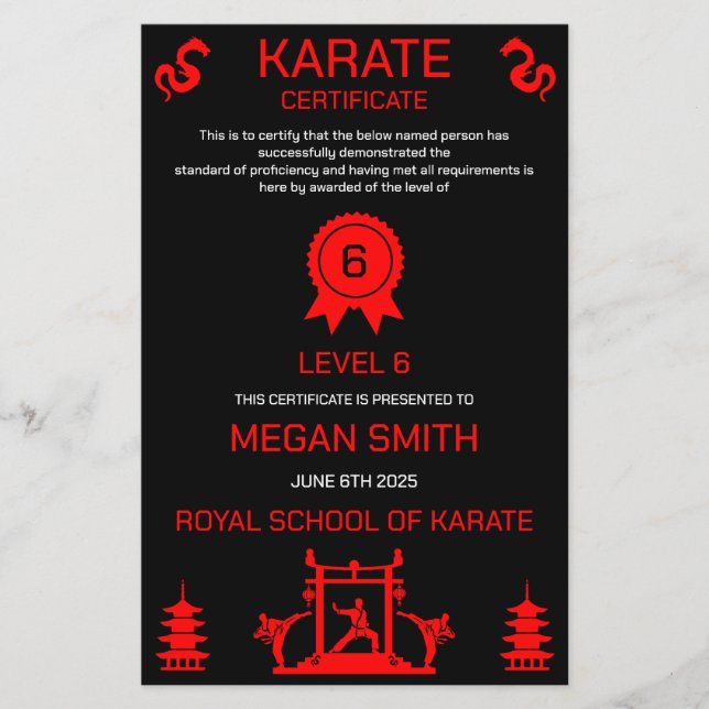 Karate Certificate Award (Vorderseite)