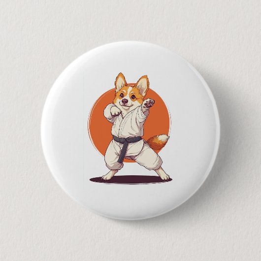 Karate Corgi - Kampfkunsthund Button (Vorderseite)