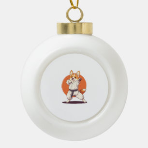 Karate Corgi - Kampfkunsthund Keramik Kugel-Ornament