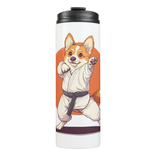 Karate Corgi - Kampfkunsthund Thermosbecher (Vorderseite)