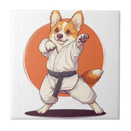 Karate Corgi � Kampfsport Hund Fliese (Vorderseite)