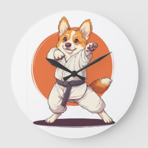 Karate Corgi � Kampfsport Hund Große Wanduhr