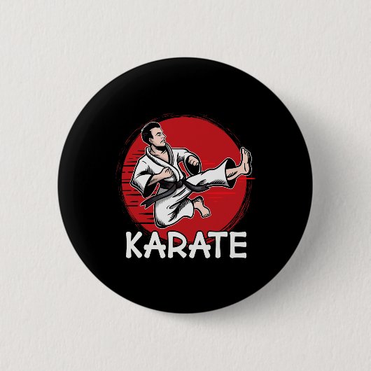 Karate-Design-Mann macht Jump Kick für Karateka Button (Vorderseite)