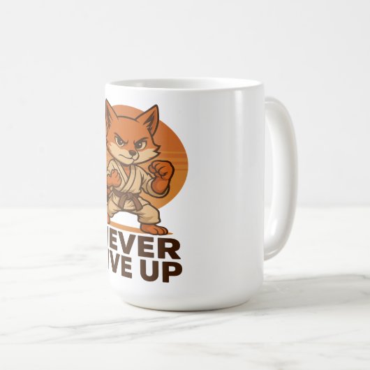 Karate Fox - Never Give Up Motivational japanese Kaffeetasse (VorderseiteRechts)