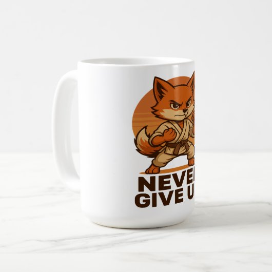 Karate Fox - Never Give Up Motivational japanese  Kaffeetasse (Vorderseite Links)