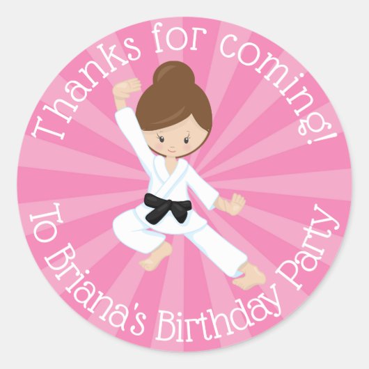 Karate Gastgeschenk Sticker Brown Hair Girl (Vorderseite)