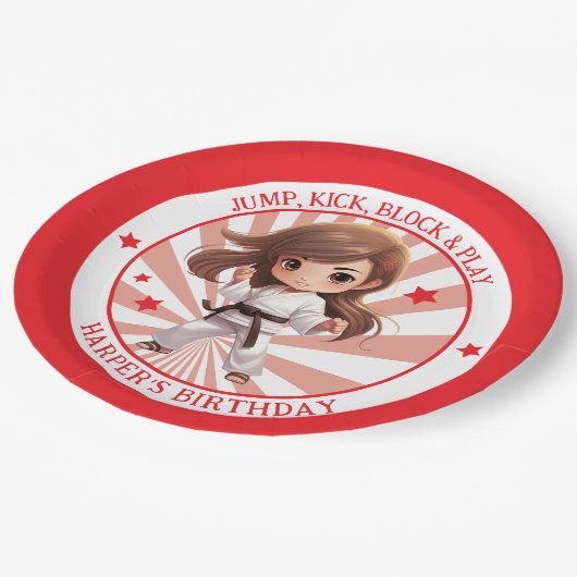 Karate-Geburtstagsparty Pappteller (Schrägansicht)