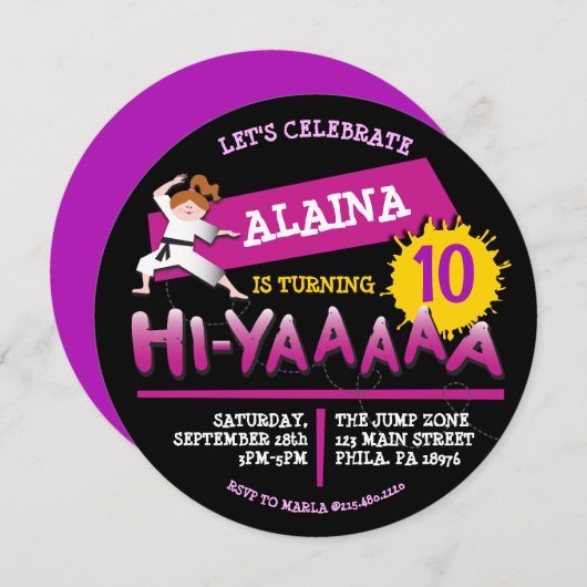 Karate Girl Geburtstagsparty Einladung (Vorne/Hinten)