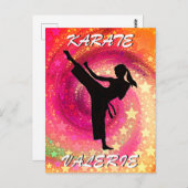 Karate Girl Kick Stars und Wirbel Retro Postkarte (Vorne/Hinten)