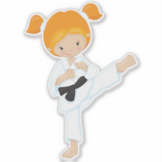 Karate Girl, Niedlich Girl, Black Belt, Orange Hai Aufkleber (Vorderseite)