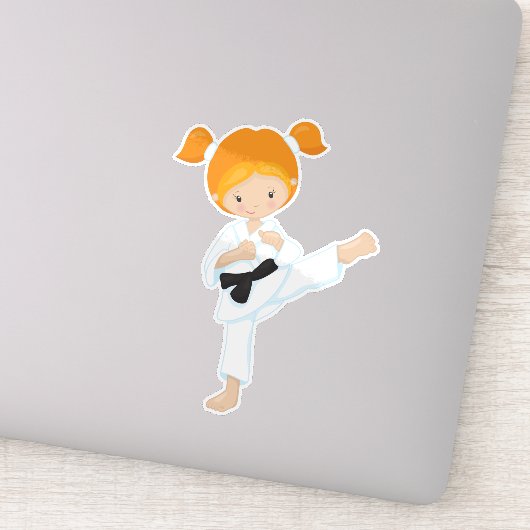 Karate Girl, Niedlich Girl, Black Belt, Orange Hai Aufkleber (Detail)