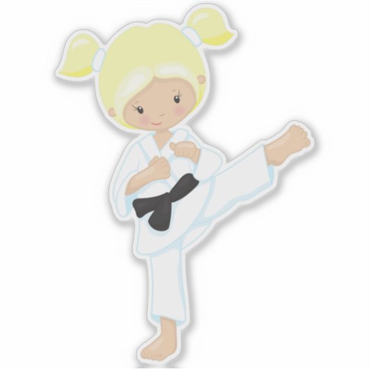 Karate Girl, Niedlich Girl, Blonde Hair, Schwarzer Aufkleber (Vorderseite)