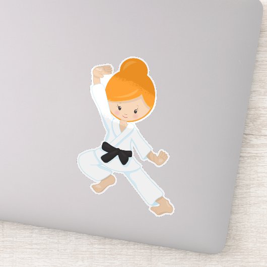 Karate Girl, Niedlich Girl, Orangenhaar, Schwarzer Aufkleber (Detail)