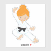 Karate Girl, Niedlich Girl, Orangenhaar, Schwarzer Aufkleber (Blatt)